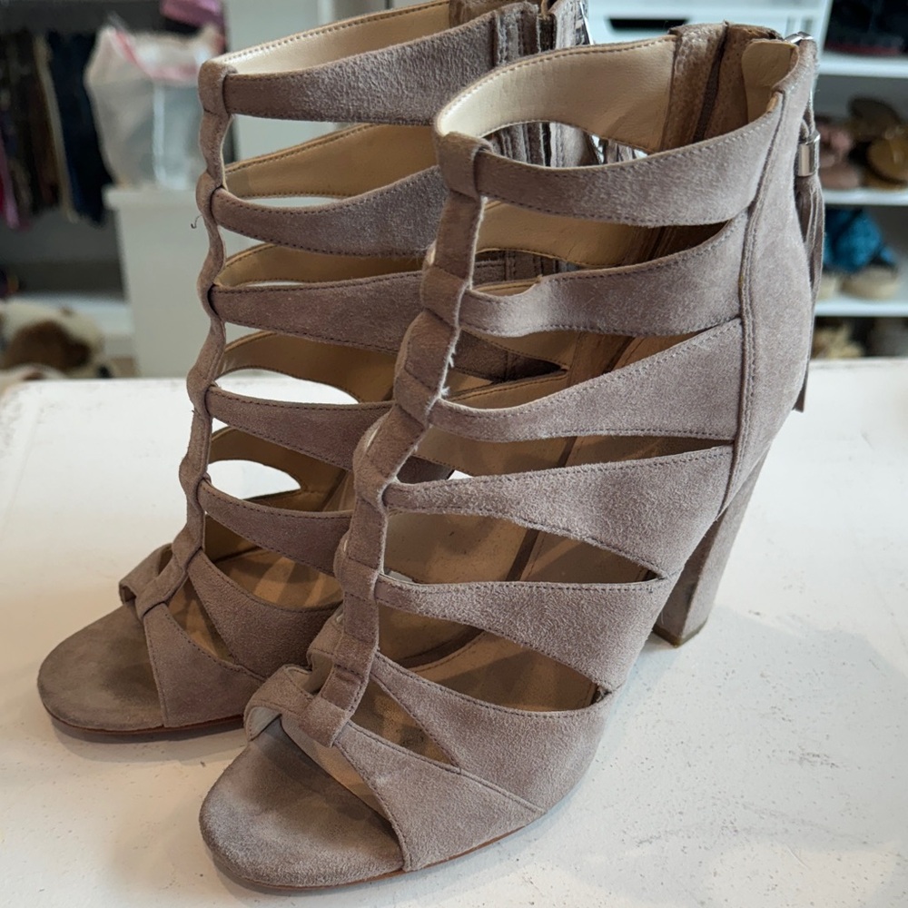 Marc Fisher Taupe Suede Cage High Heel!